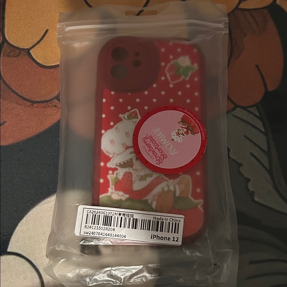 iPhone 12 Red Case with Strawberry Design